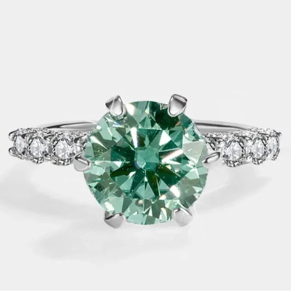 3CT Brilliant Alexandrite Moissanite Six-Prong 925 w/White Moissanites Ring - Picture 3 of 6